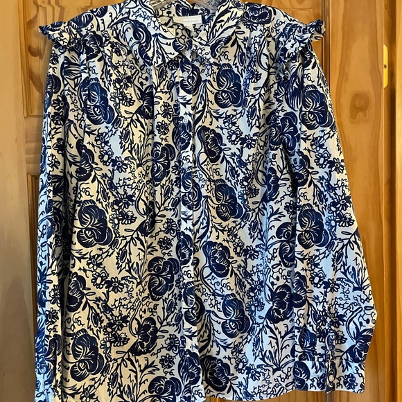 Charter Club Tops - Charter Club Blue and White Floral Button Down Shirt